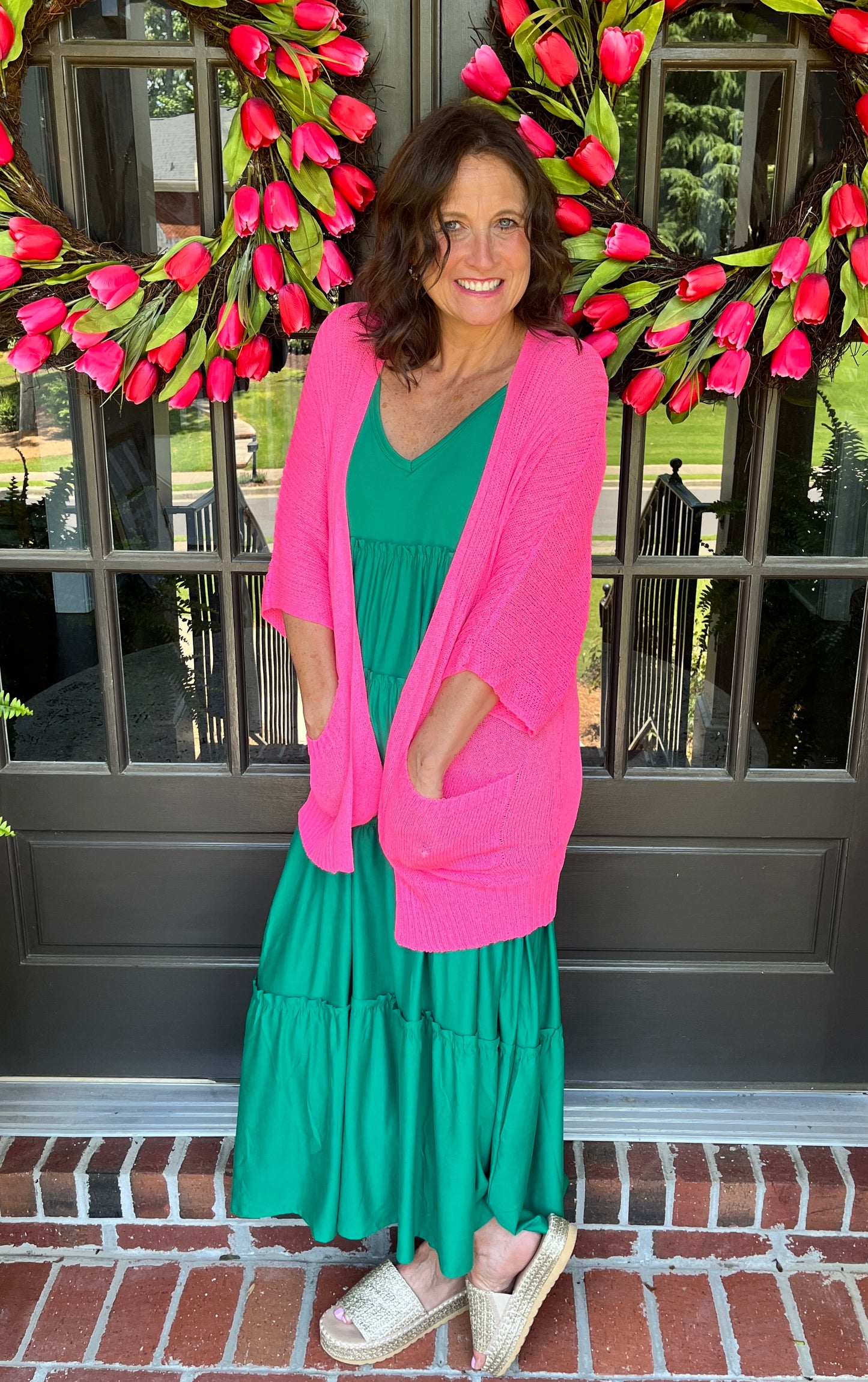 Fuchsia Open Front Long Summer Cardigan