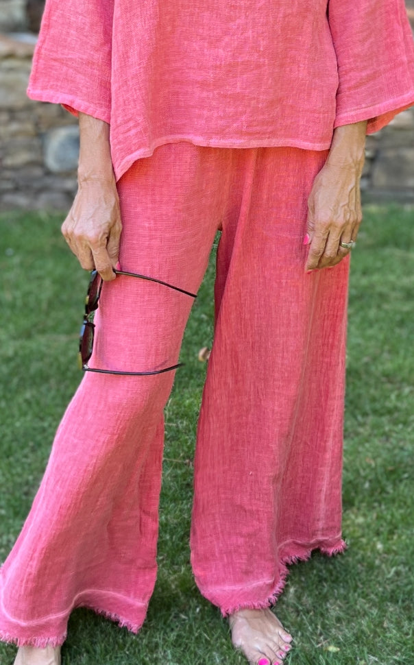 Coral Linen Gauze Pants
