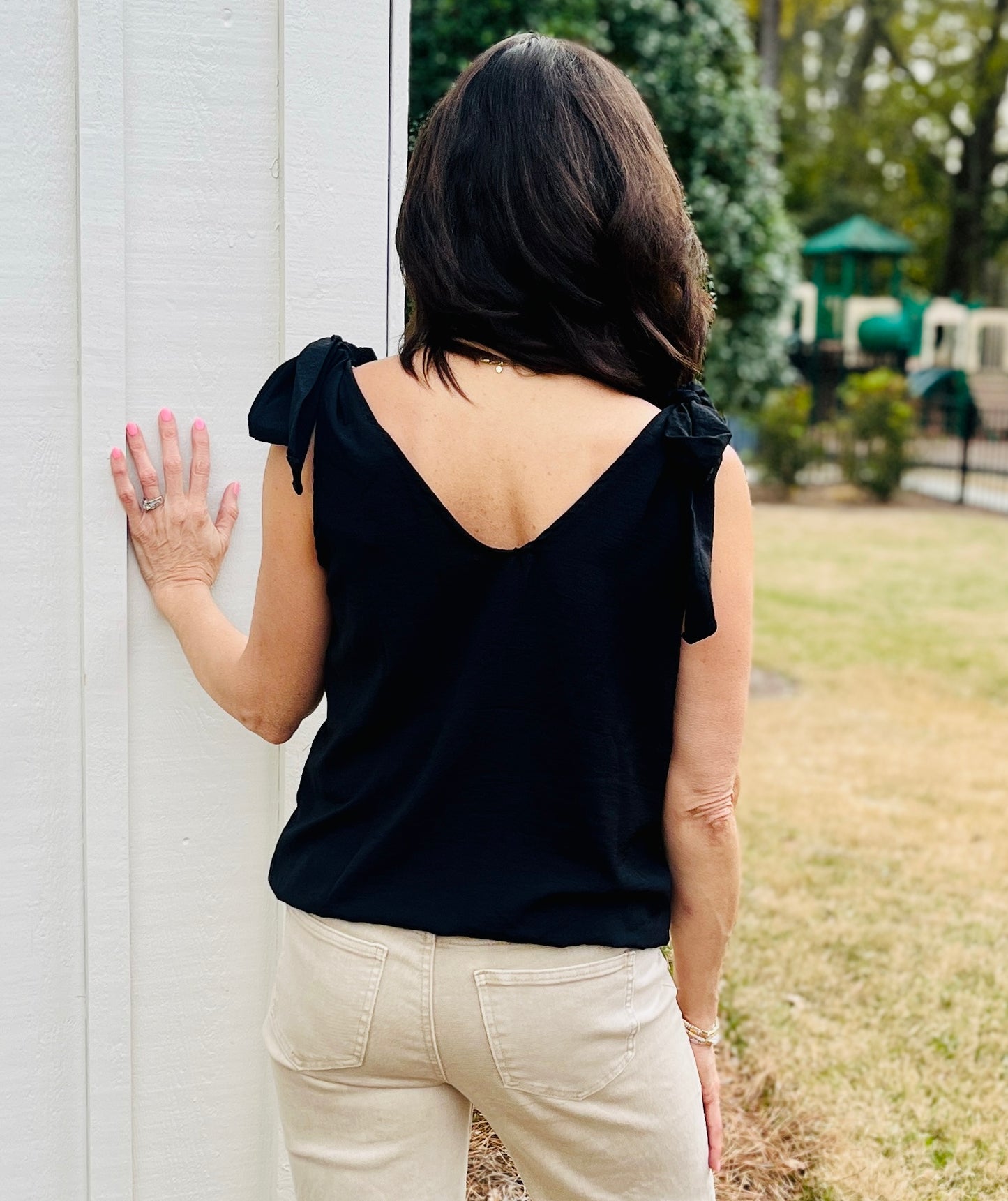 Air Flow shoulder tie Black sleeveless Top
