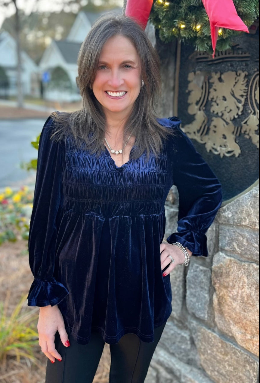 Blue Velvet Smocking Top