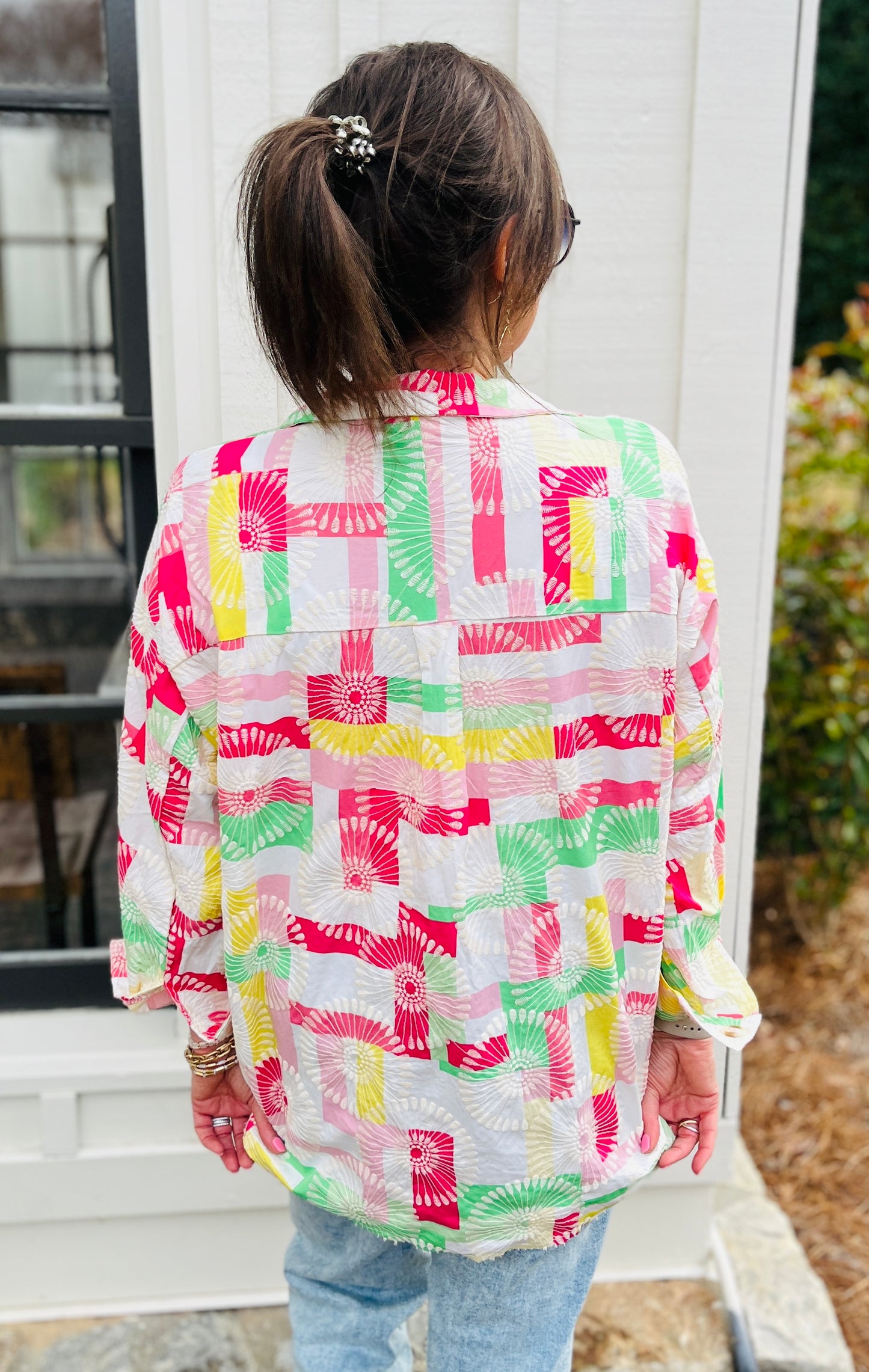 Plaid & Floral Embroidered Vintage Shacket