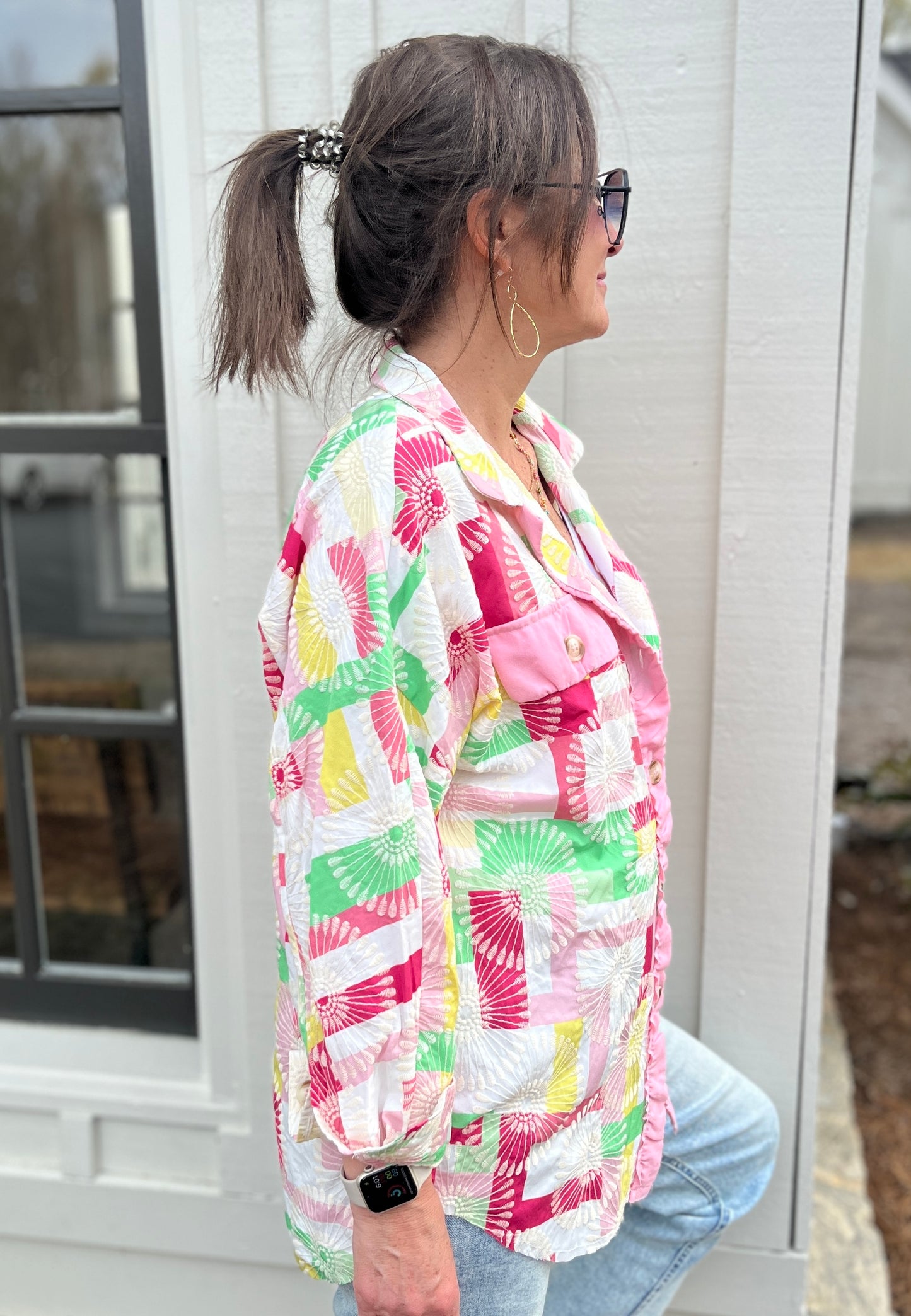 Plaid & Floral Embroidered Vintage Shacket