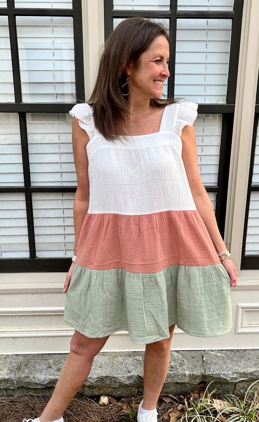 Sage & Peach Color block Dress