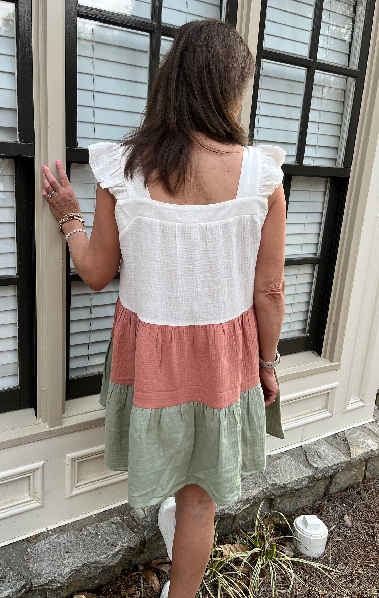 Sage & Peach Color block Dress