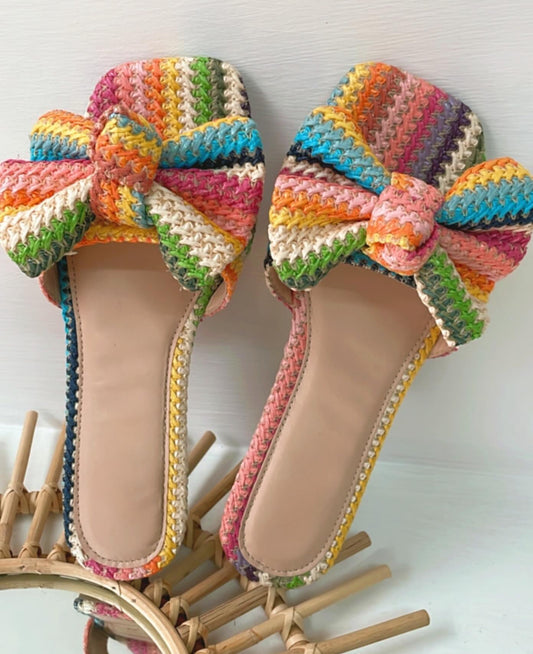Multi Stripe Raffia Bow Sandal