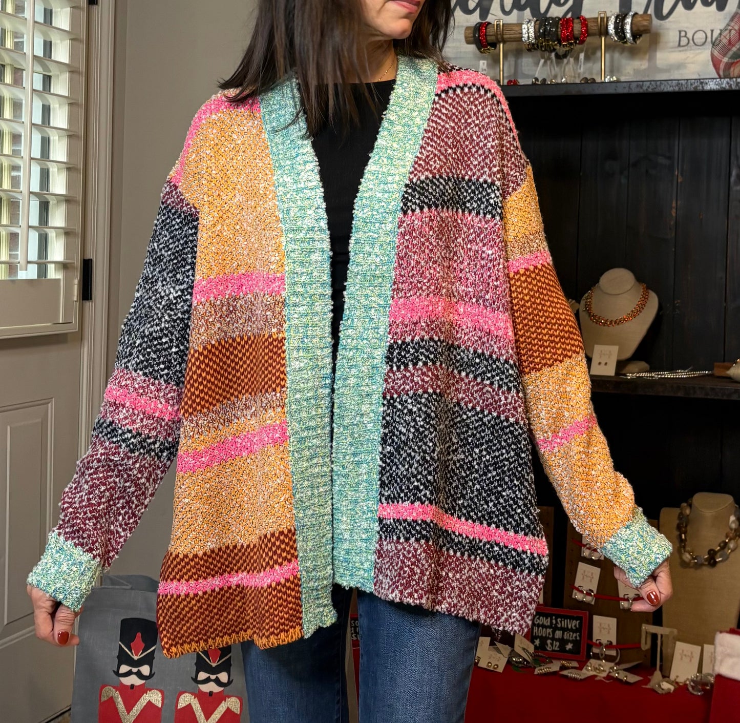 Oversized Color Block Cardigan