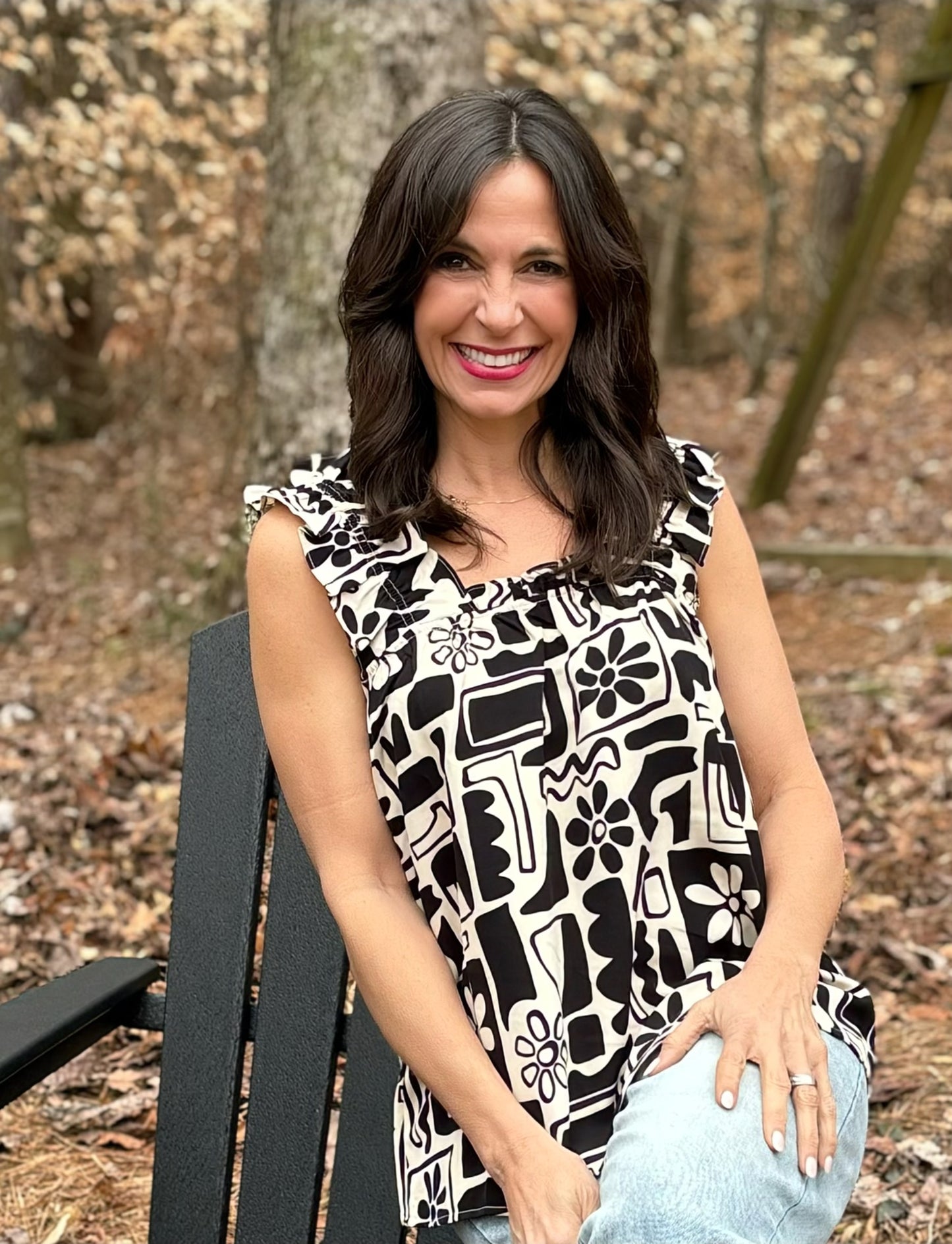 Geo Black Floral Print Charlie Top