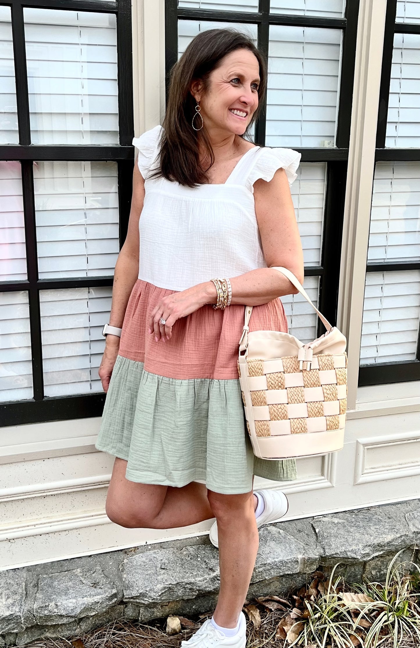 Sage & Peach Color block Dress