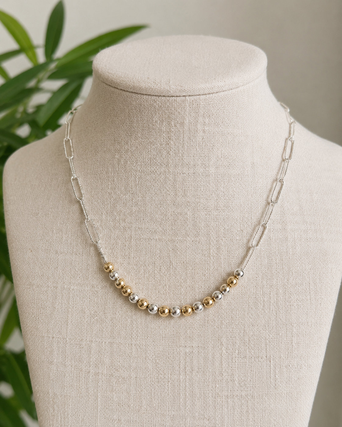 Gold/ Silver Bead Chain necklace Silver Necklace