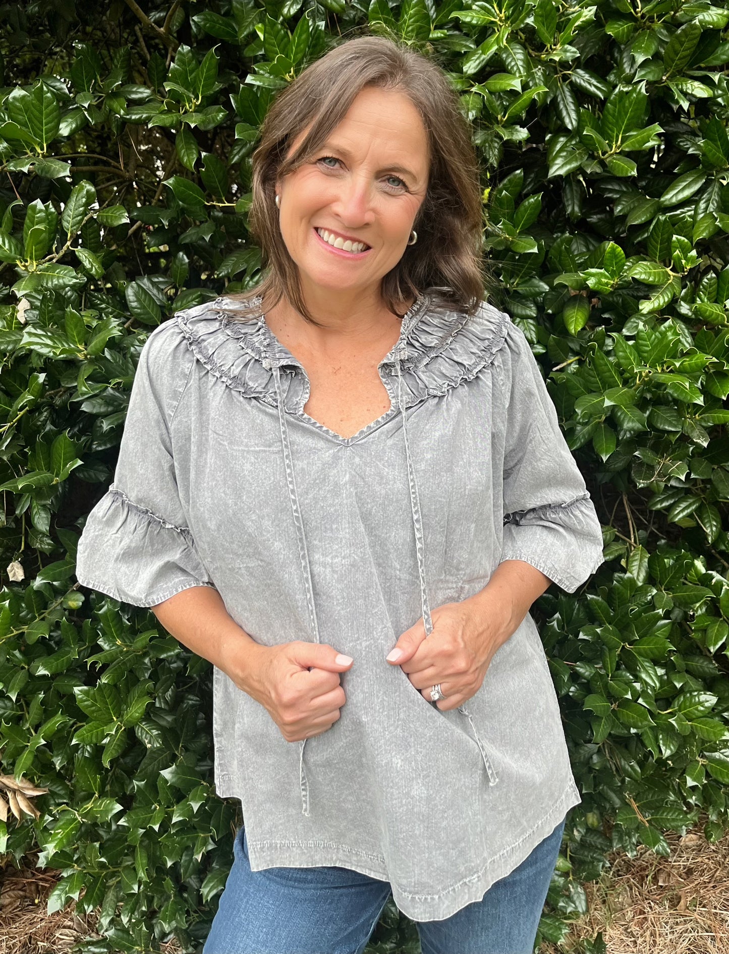Vintage Grey washout Bell Sleeve Top