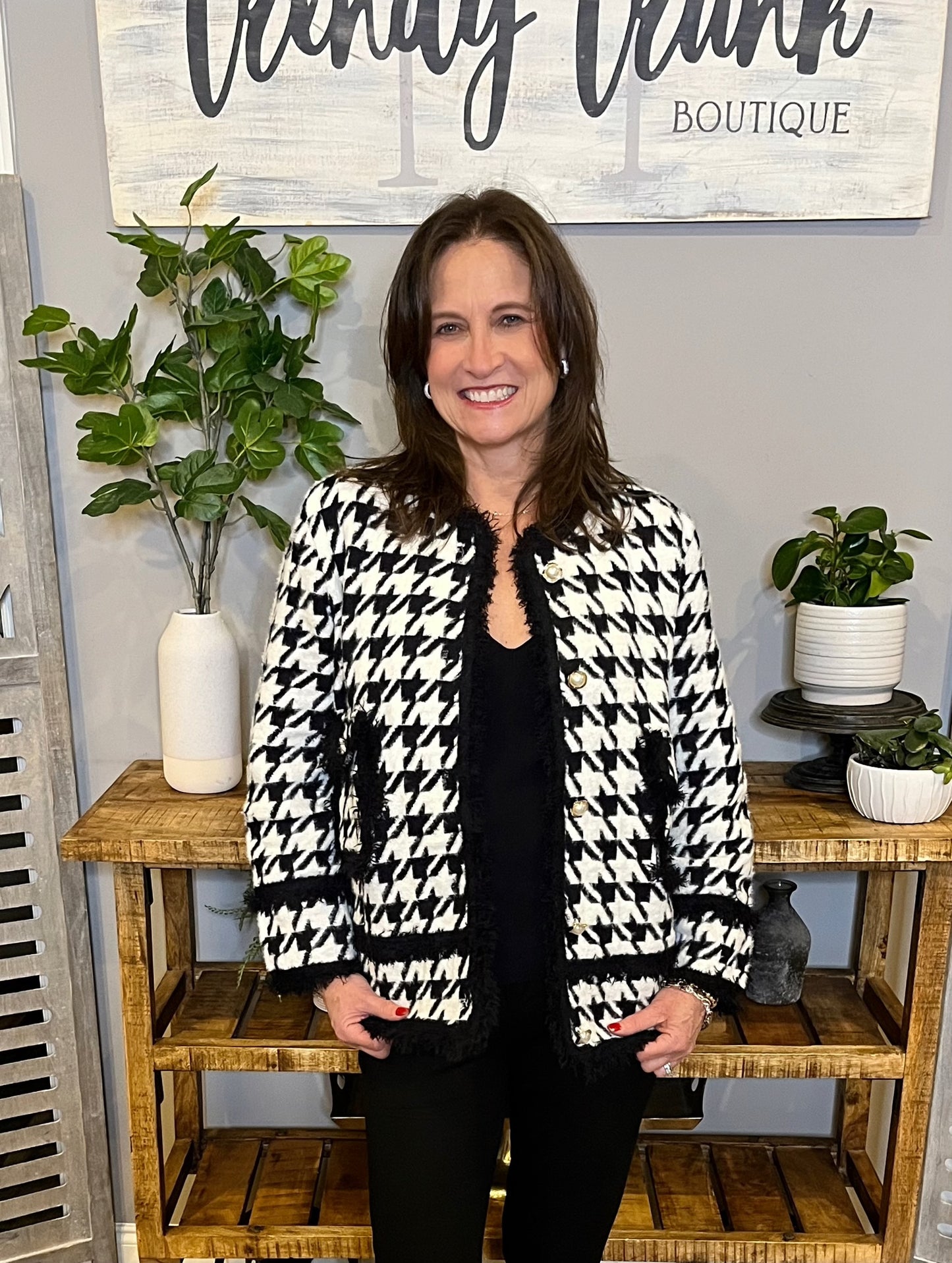 Dannie Houndstooth Button Front Cardigan