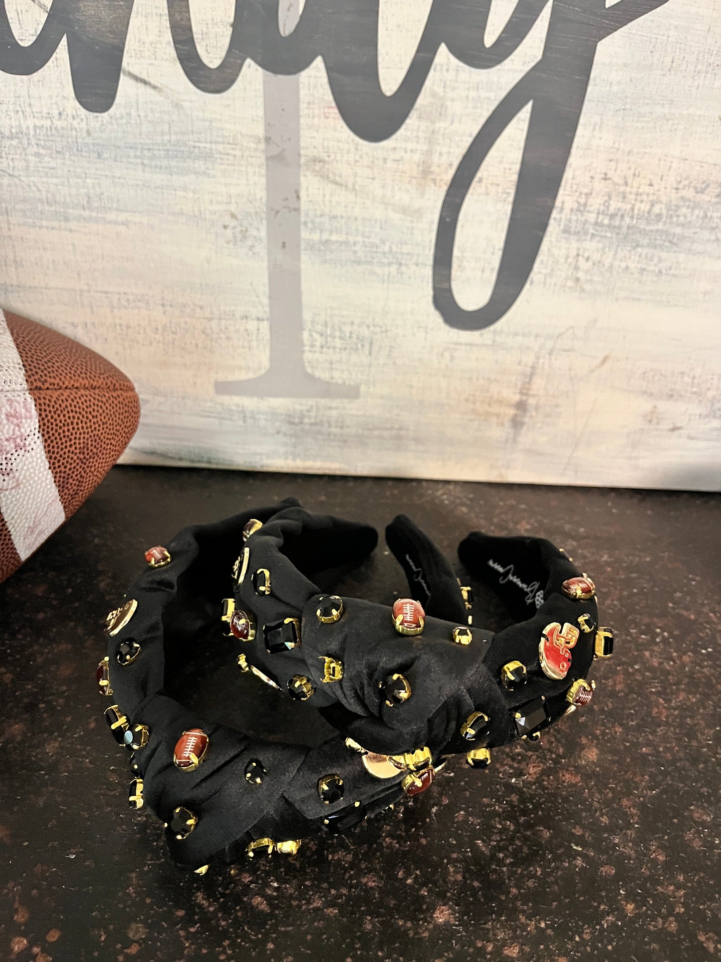 Football Bling Velvet Head Band