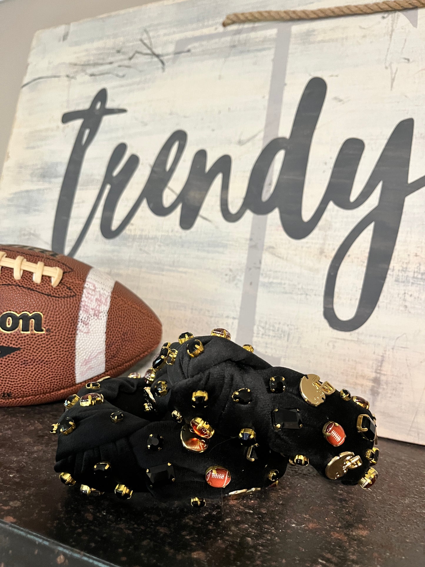 Football Bling Velvet Head Band