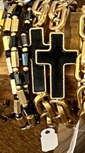 Mother Pearl Cross Gold Stretch Bracelet / 3 colors