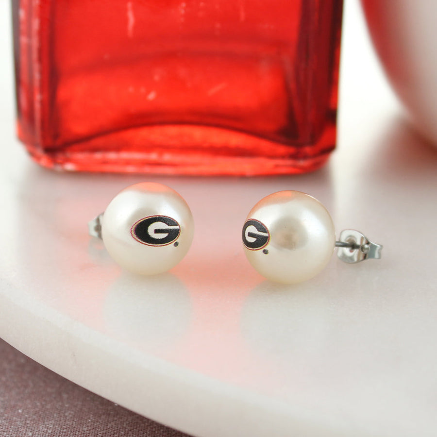 SEC College Logo Pearl Stud Earrings