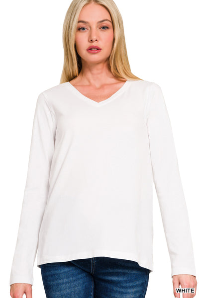 Basic Cotton V Neck Long Sleeve / 2 colors
