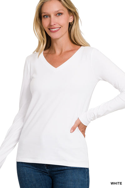 Basic Cotton V Neck Long Sleeve / 2 colors