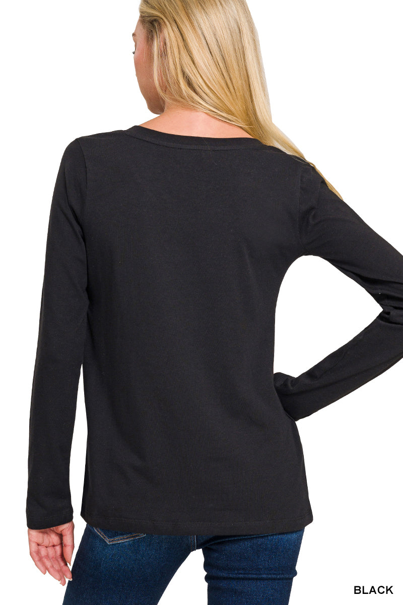 Basic Cotton V Neck Long Sleeve / 2 colors