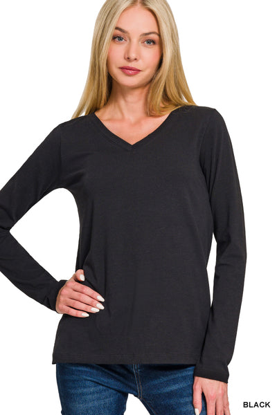 Basic Cotton V Neck Long Sleeve / 2 colors