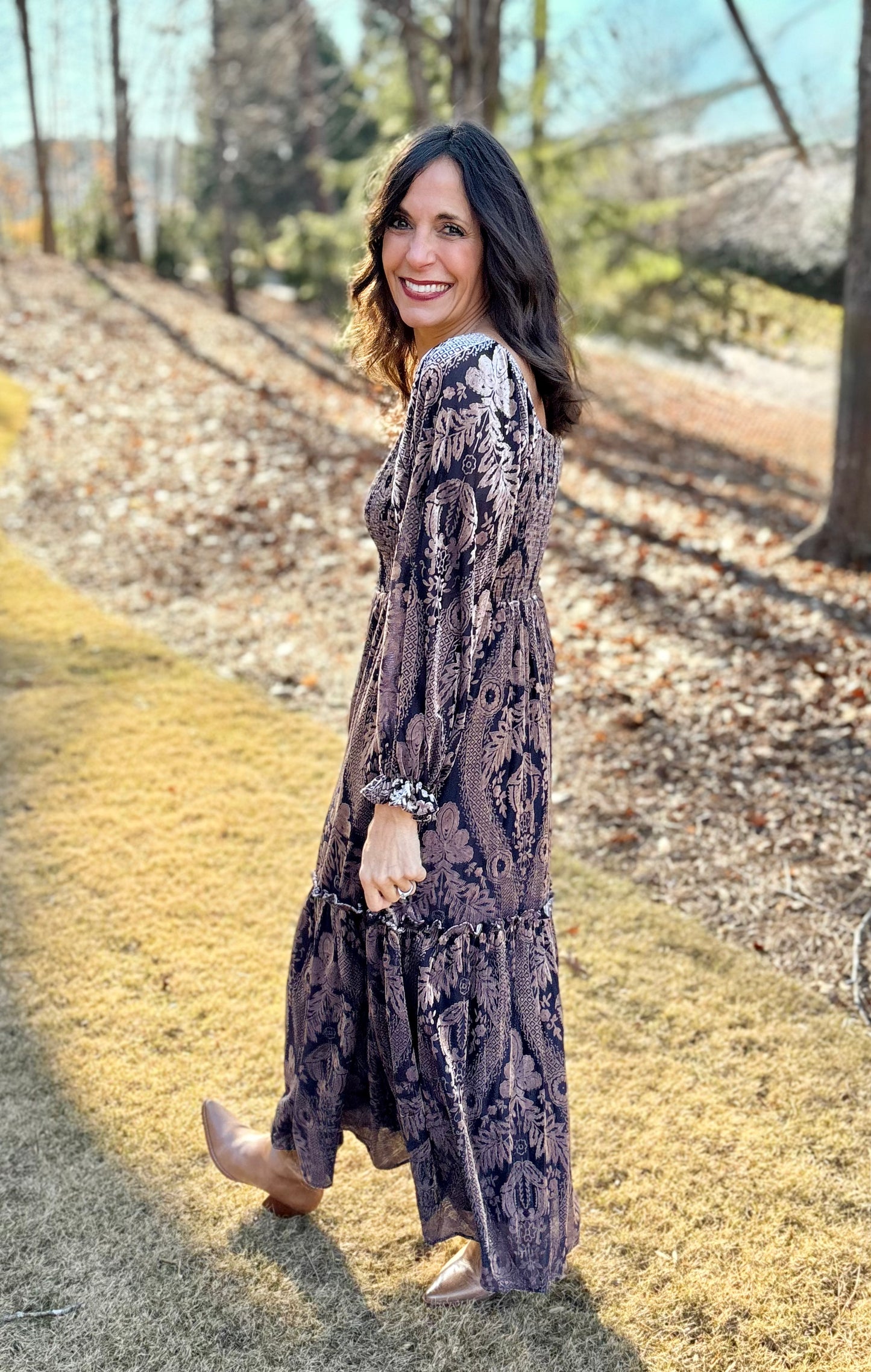 Burnout Midnight Floral Maxi Dress