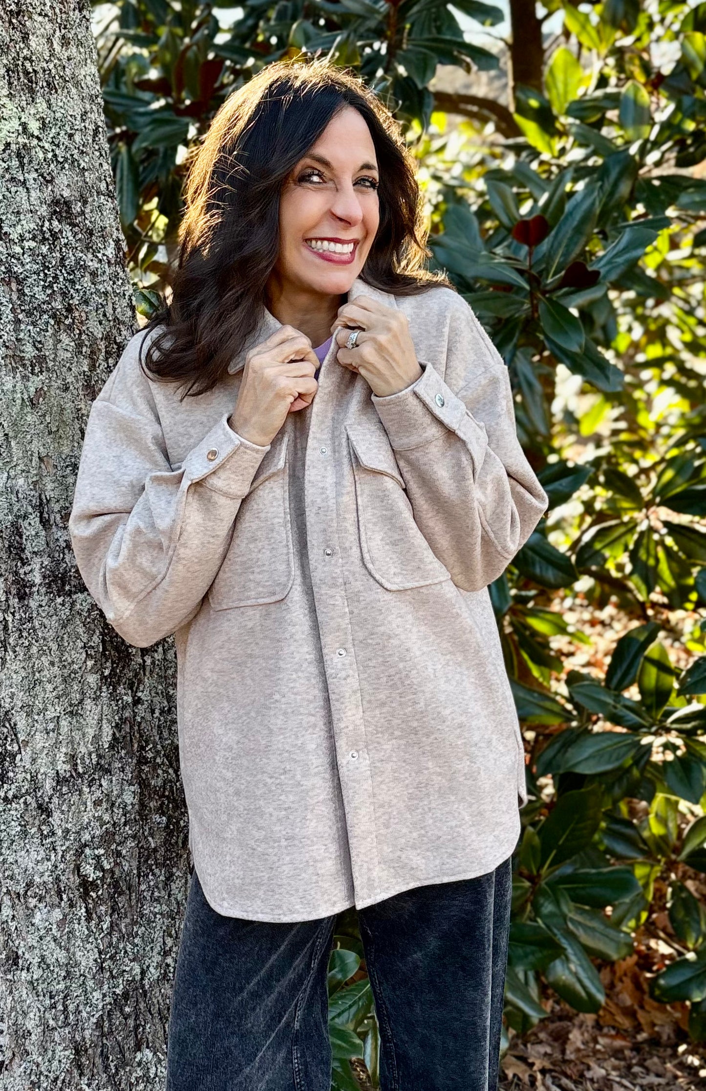 Oatmeal Button Wool Blend Shirt /Jacket