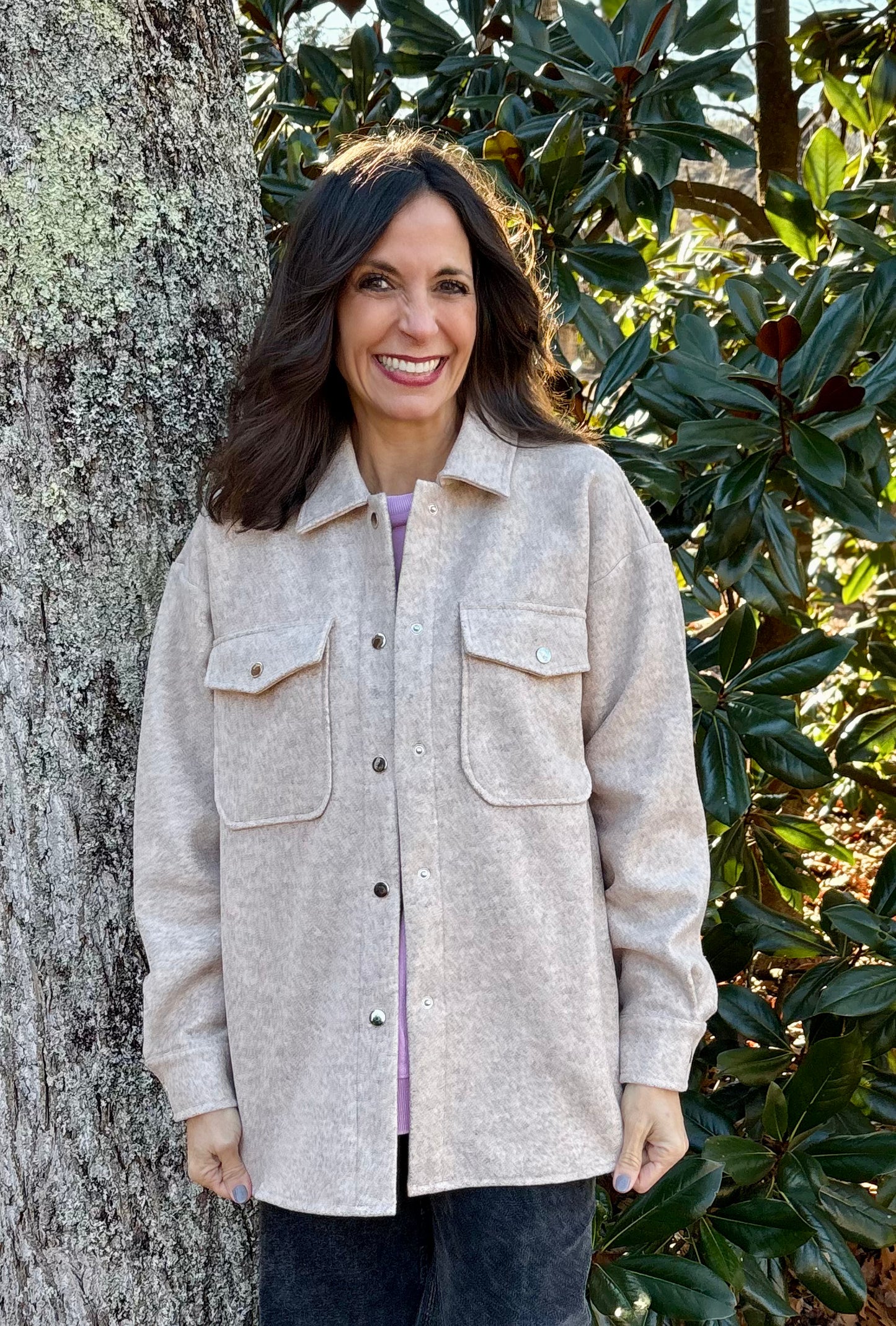 Oatmeal Button Wool Blend Shirt /Jacket