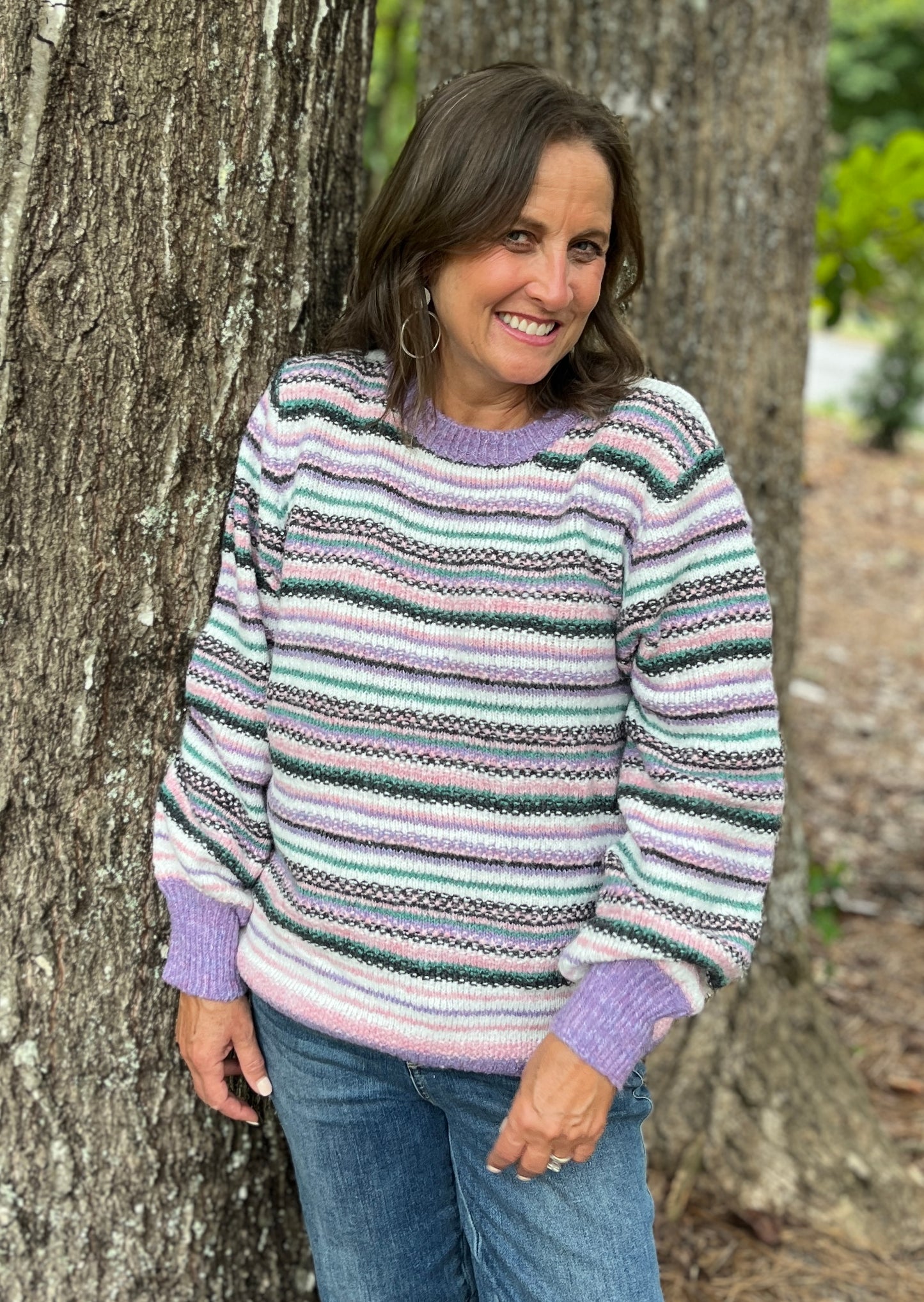 Lavender Mix Stripe Knit Sweater