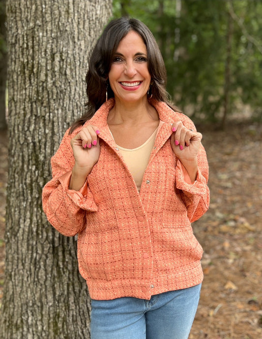 Coral Tweed Botton Down Jacket