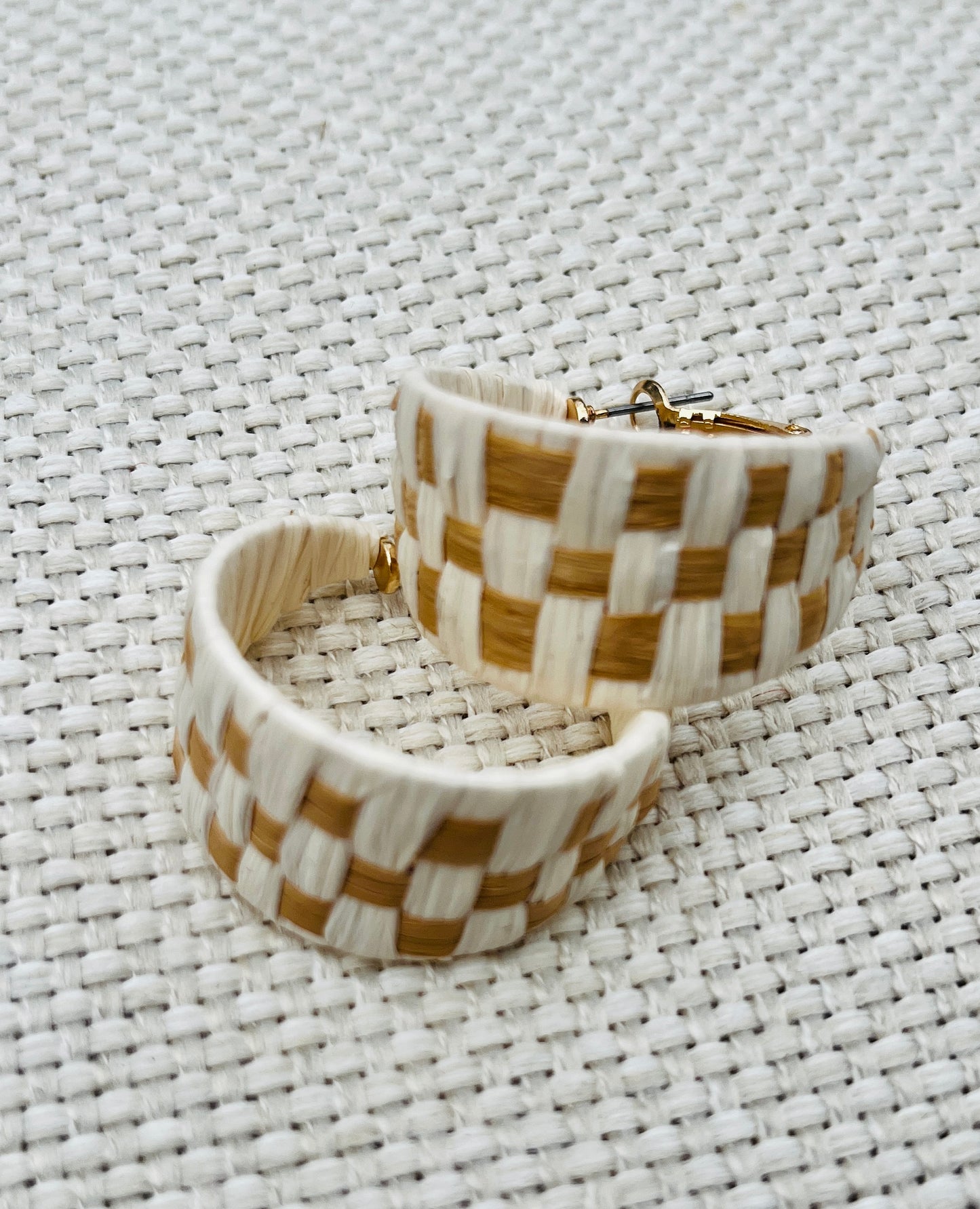 White Raffia Hoop Earrings