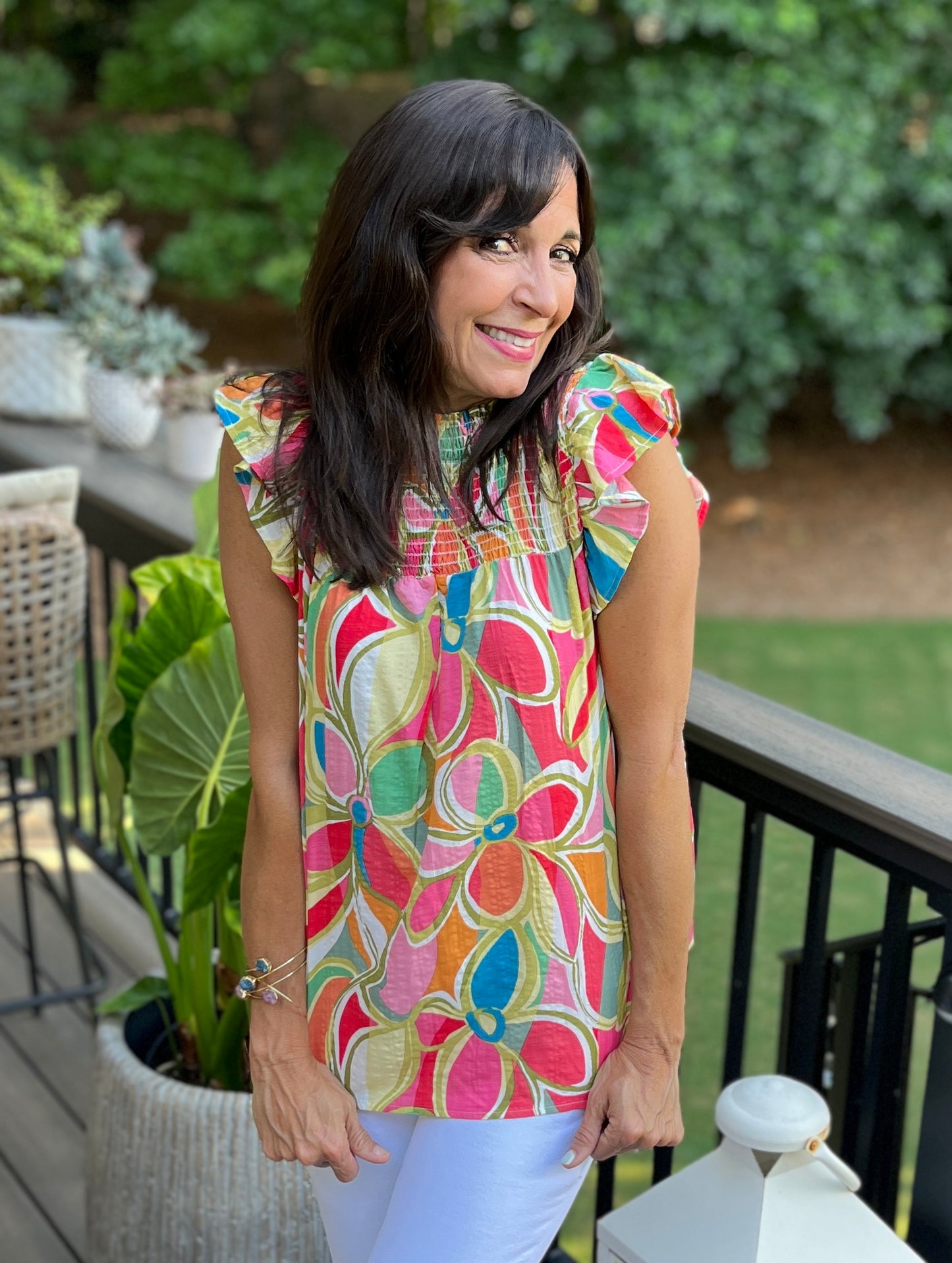 Flower Power Smocked Short Sleeve Top