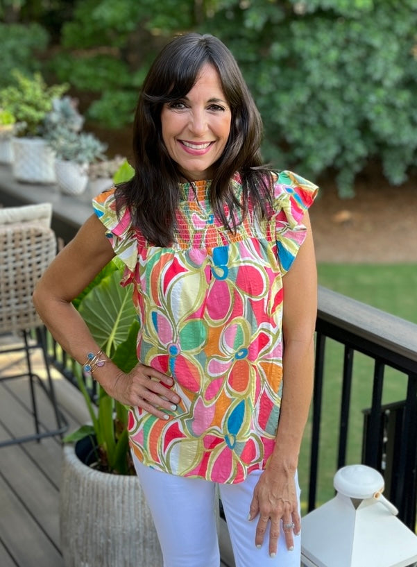 Flower Power Smocked Short Sleeve Top