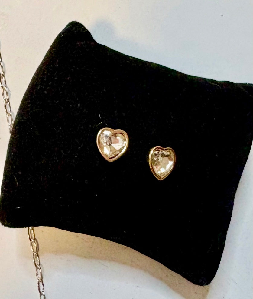 Heart Gold Stud Crystal Earrings
