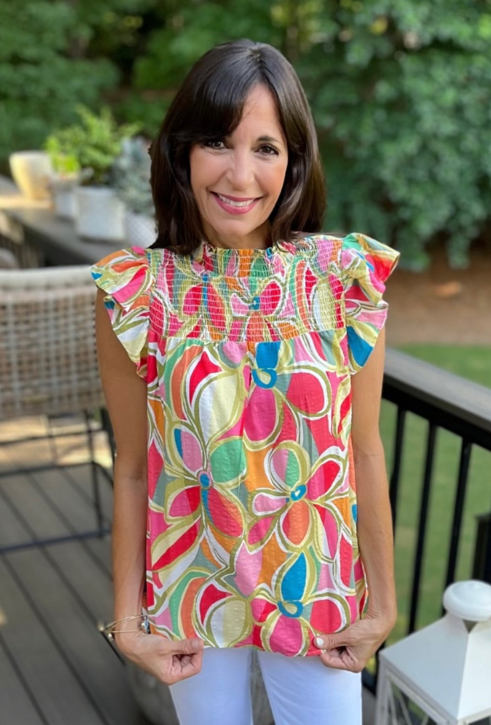 Flower Power Smocked Short Sleeve Top