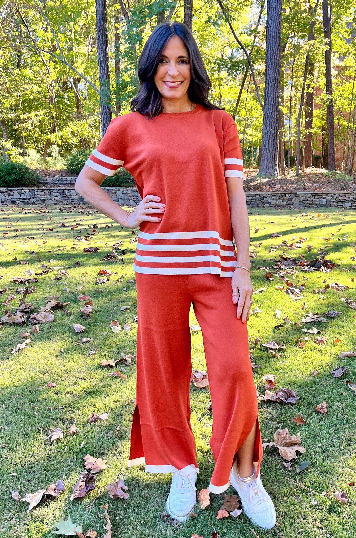 Striped Knit Short Sleeve Pant Set
