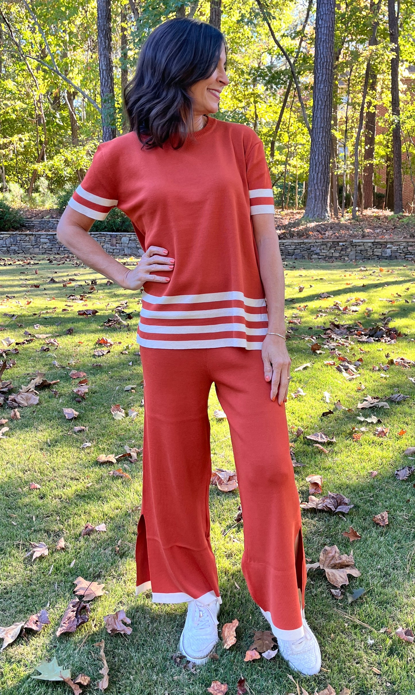 Striped Knit Short Sleeve Pant Set