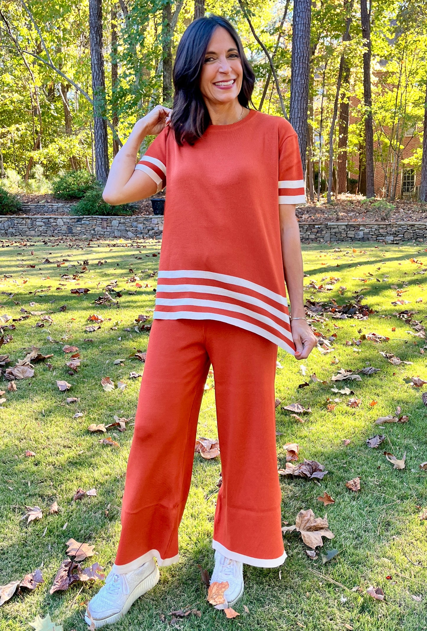 Striped Knit Short Sleeve Pant Set