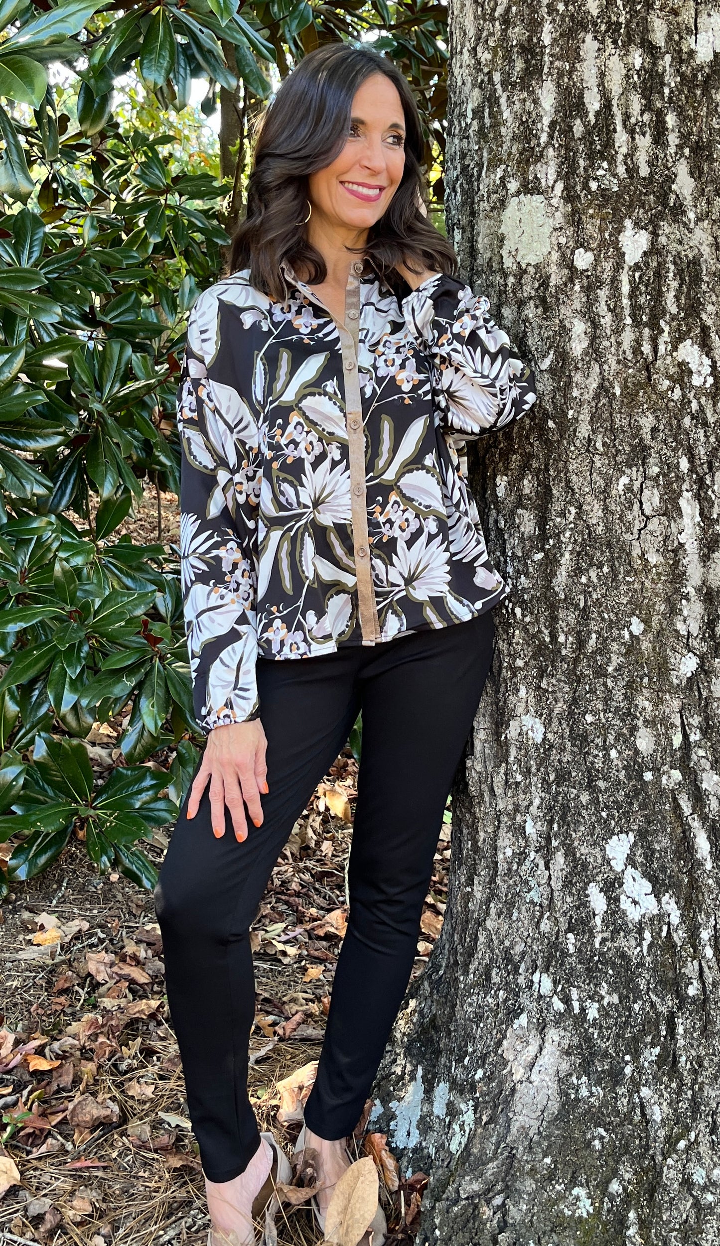 Elegant Floral Button Down Blouse