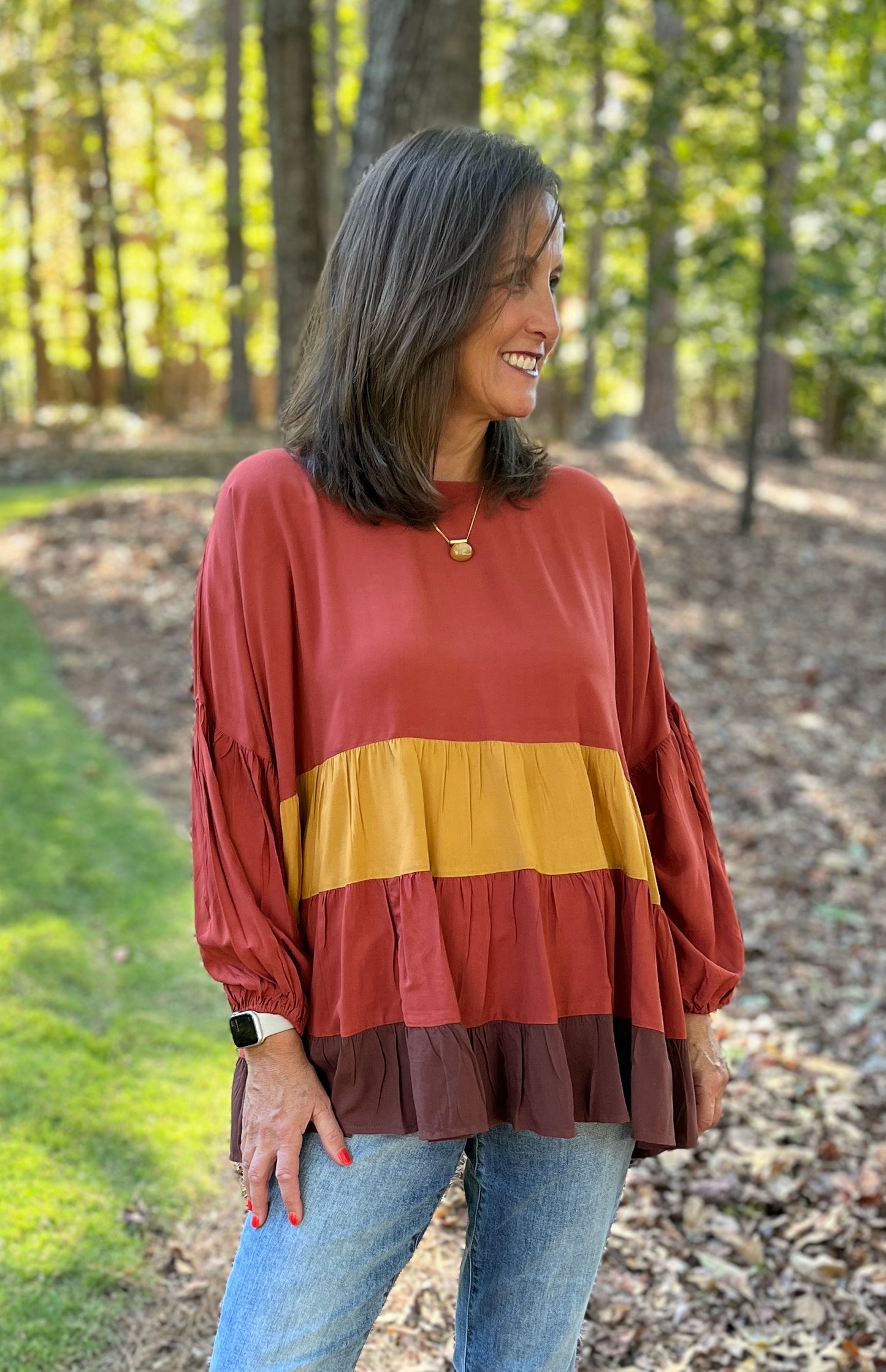 Pumpkin Spice Baby Doll Stripe Top