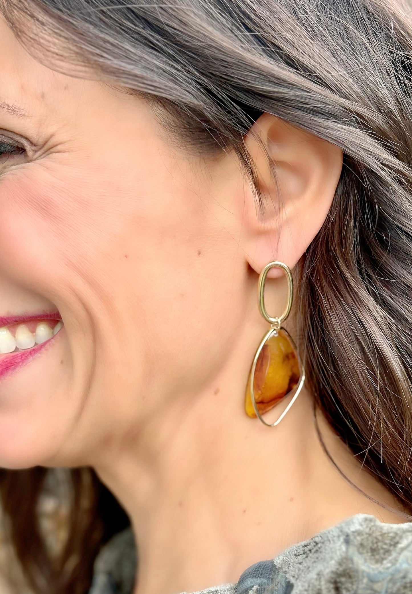 Ivory Acrylic Dangle Oval Earrings