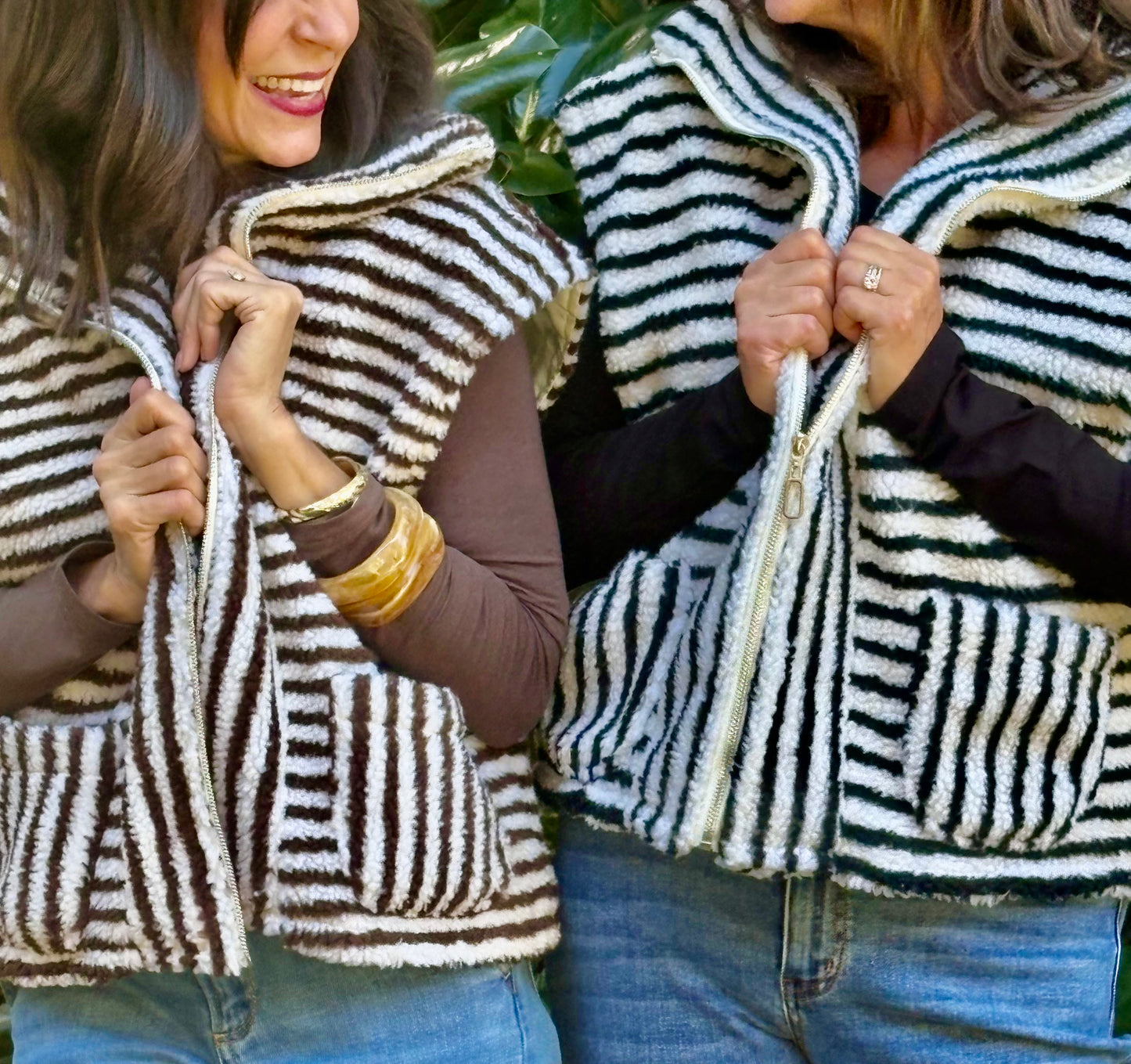 Fuzzy Plush Stripe Vest / 3 colors