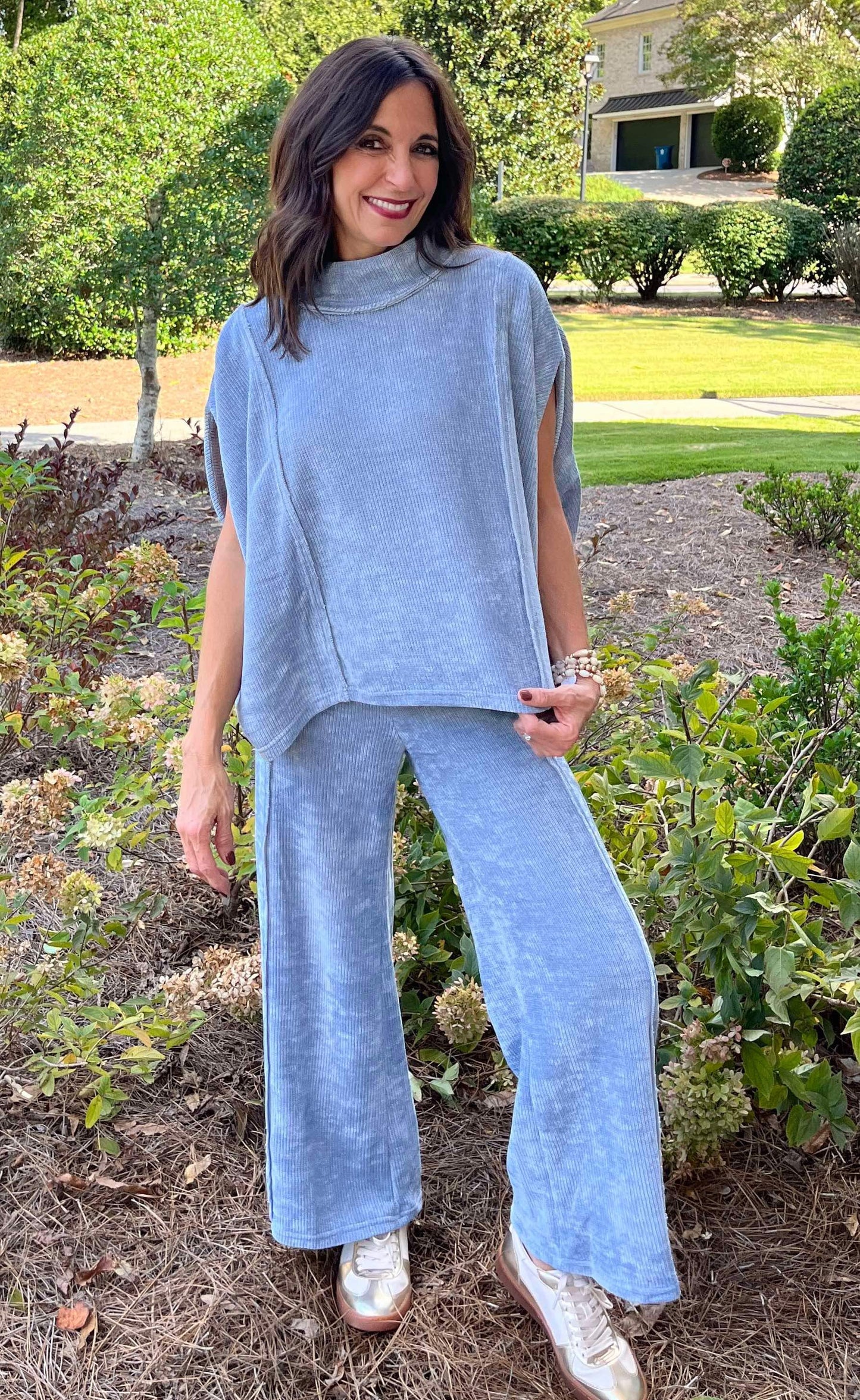 Denim Blue Luxe Knit Wide Leg Pant