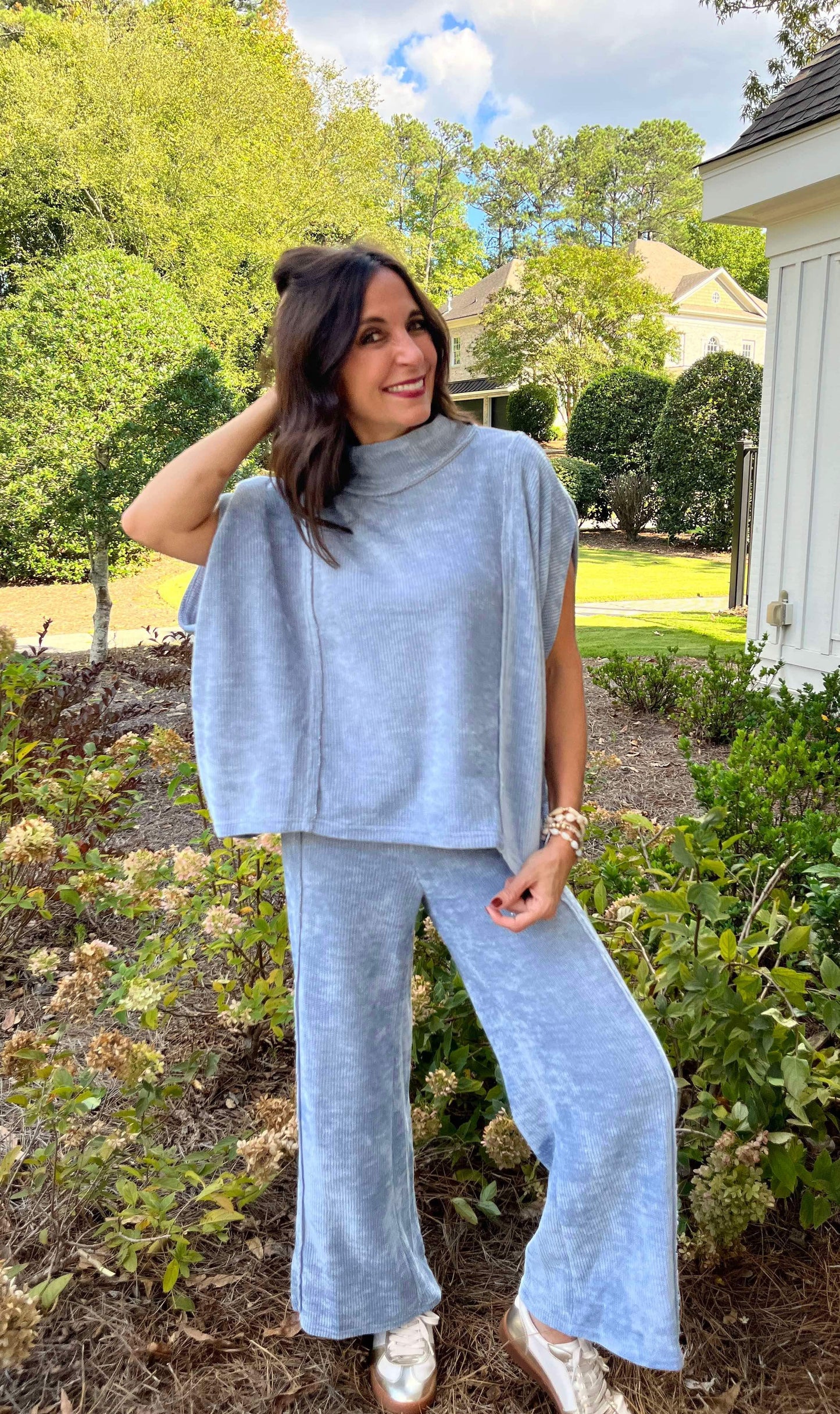 Denim Blue Luxe Knit Wide Leg Pant