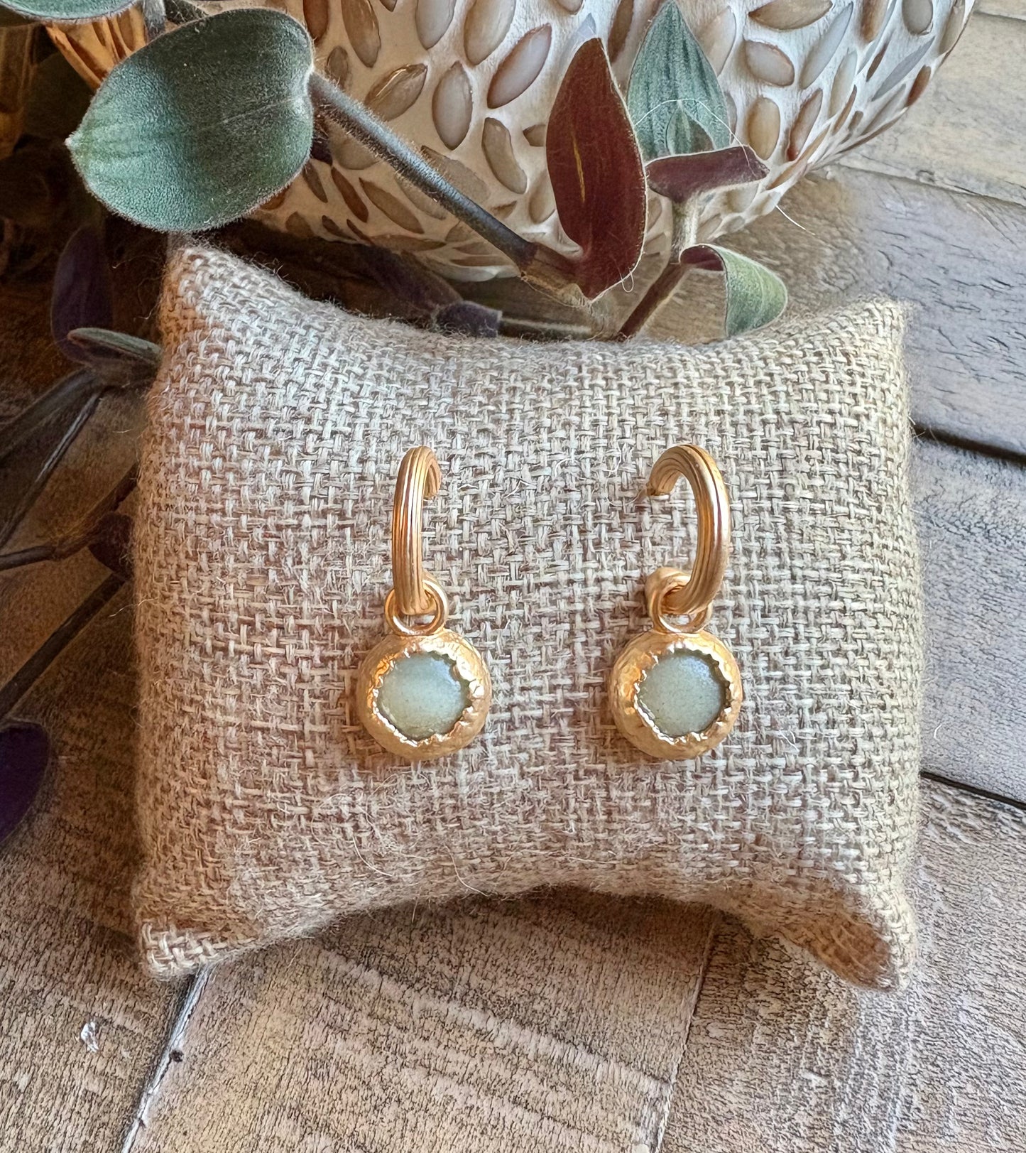 Matte Gold Mini Hoops with Stones / 5 colors