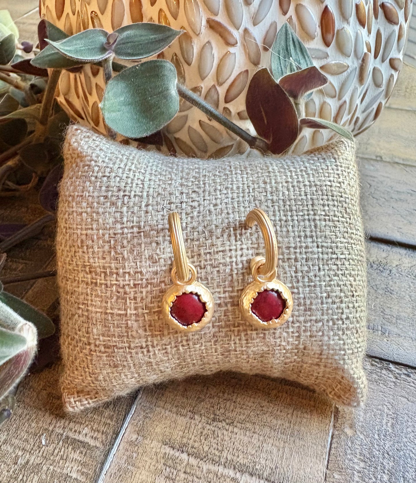 Matte Gold Mini Hoops with Stones / 5 colors