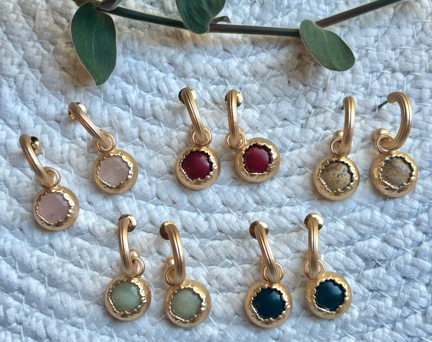 Matte Gold Mini Hoops with Stones / 5 colors