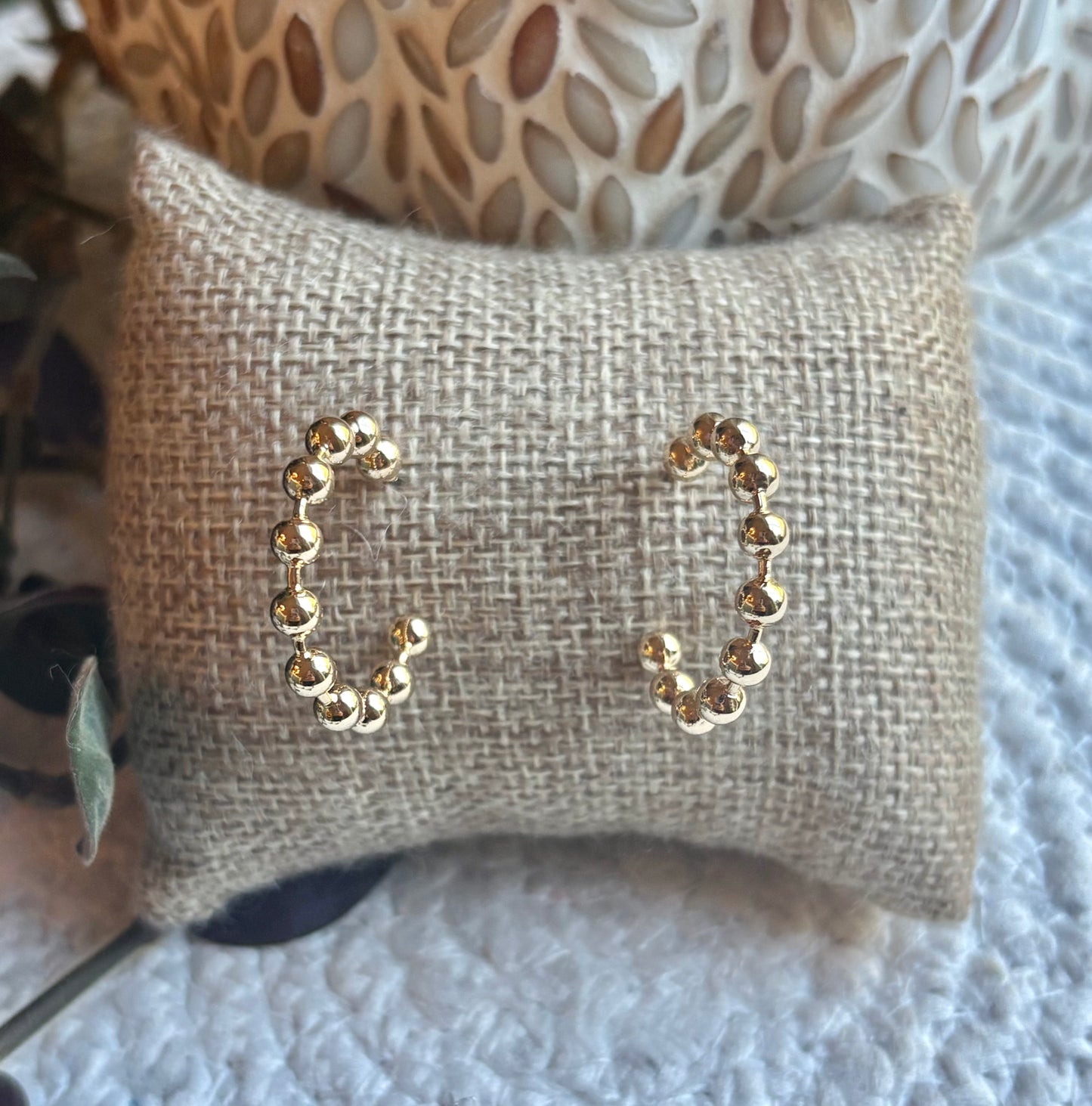 Beaded Gold 1 inch Hoop Earrings