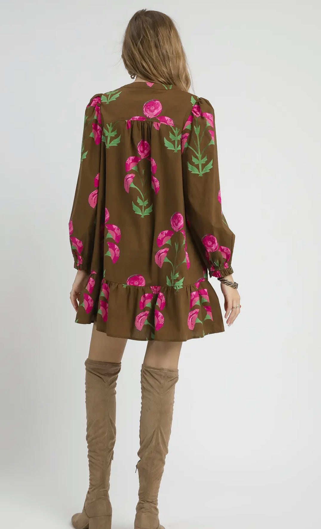 Floral Brown Mix Babydoll Dress