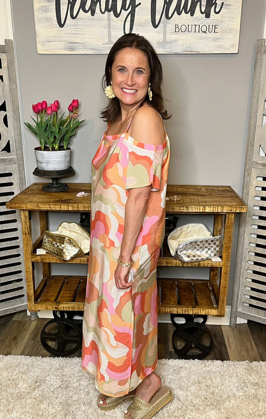 Off Shoulder Printed Maxi Dress with Side Slits