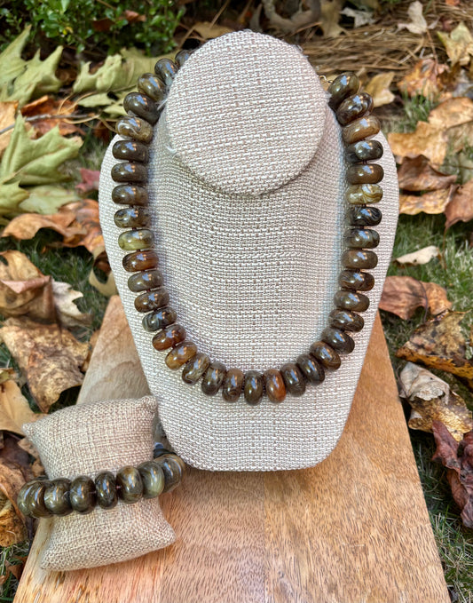 Fall Resin Flat Bead Statement Necklace / 2 colors