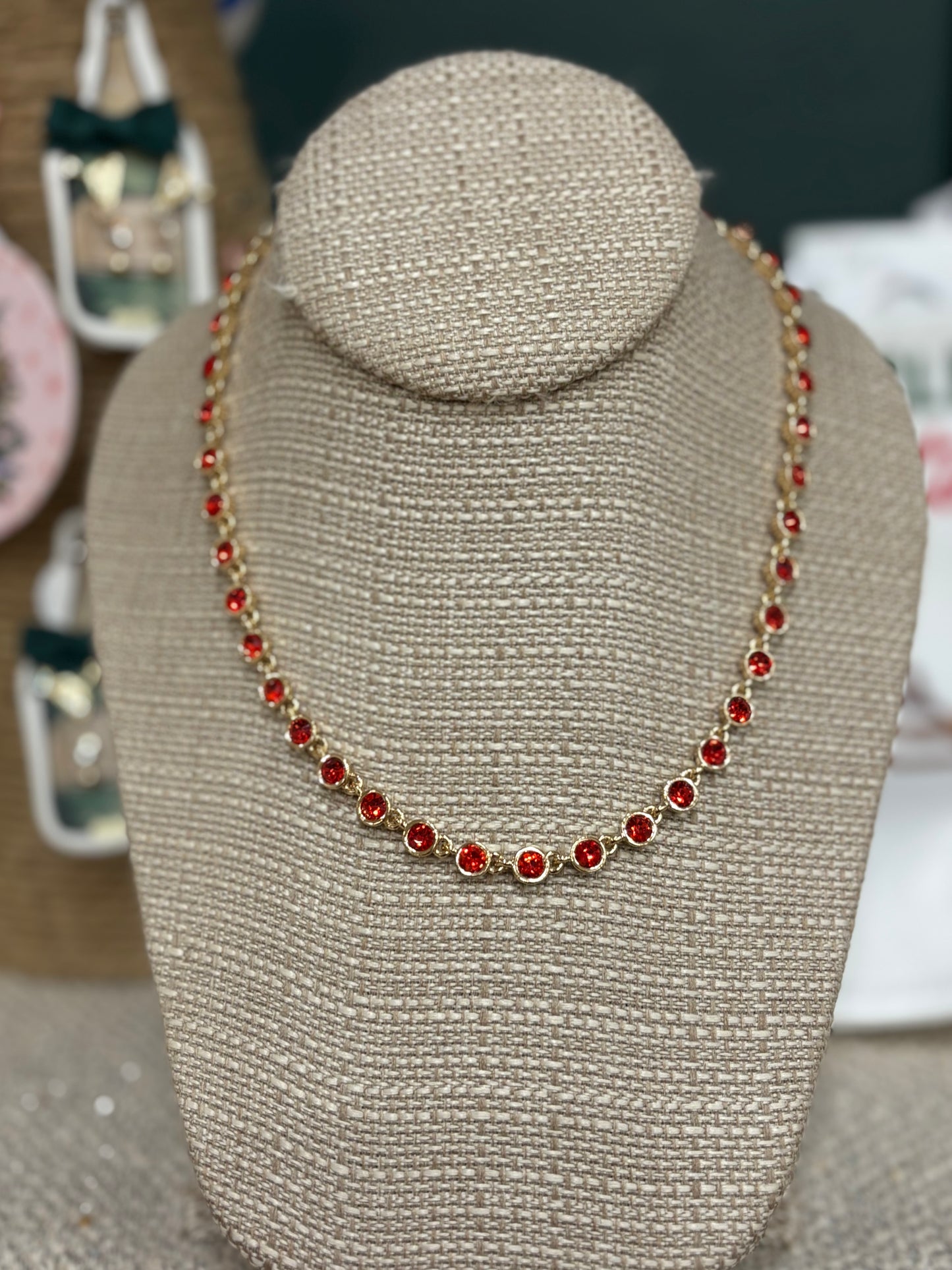 Rhinestone Gold Short Holiday Necklace